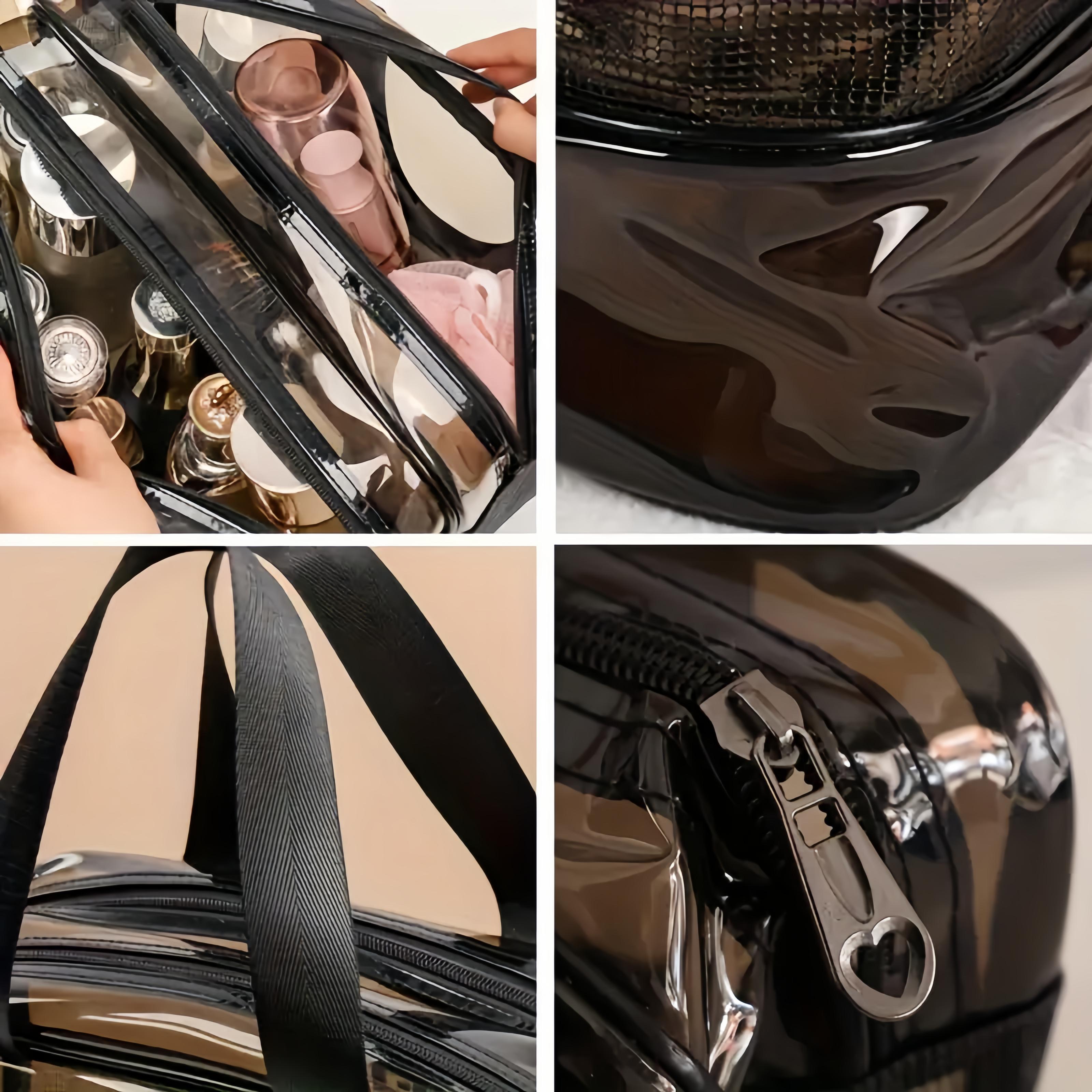 Clear Cosmetic Bag with Double Layer Dry Wet Separation, Large Capacity Transparent Toiletry Organizer for Travel, PVC Waterproof Makeup Case with Handles and Shoulder Strap, Portable Storage for Airport, Bath, Gym, Work, and Stadium Compliance