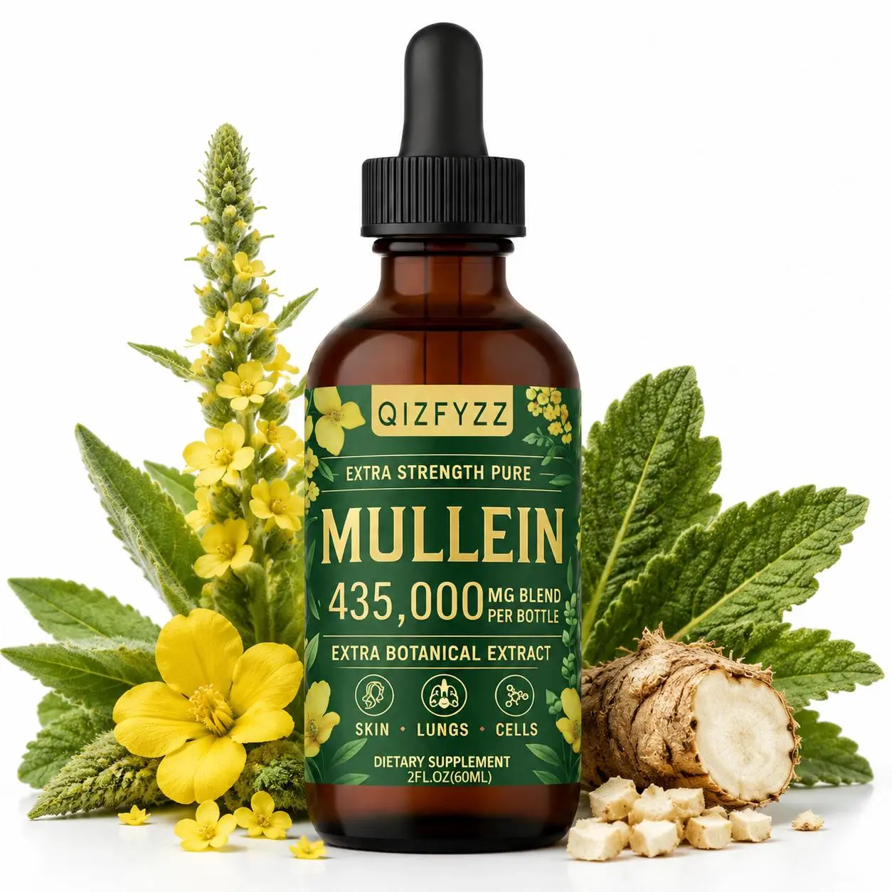Mullein Leaf Liquid Drops Dietary Supplement - Herbal Mullein Extract with Marshmallow Root, Respiratory Wellness & Lungs Cleanser Support, Easy-to-Use Prop 65-Safe Bottle, 2 fl oz