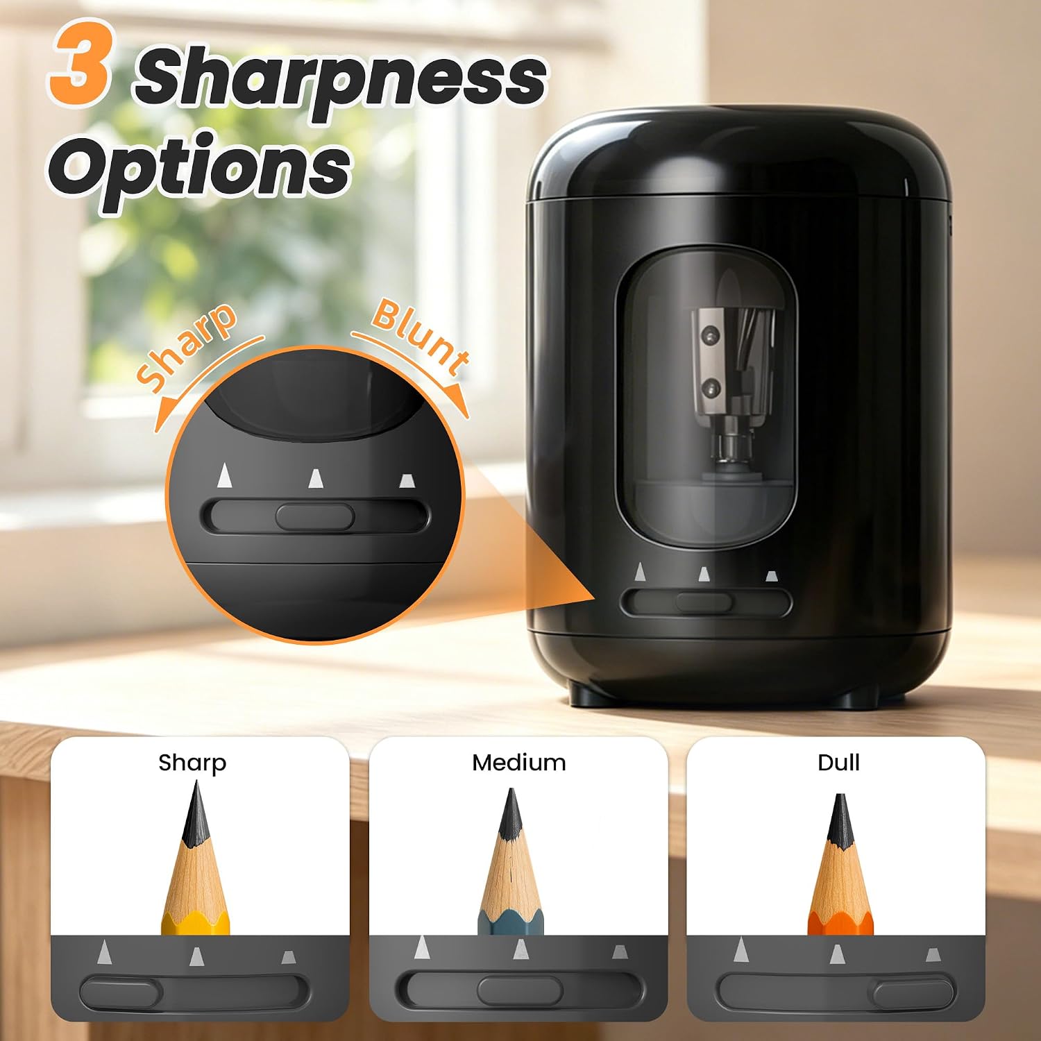 Electric Pencil Sharpener,3 Sharpness Modes, Operated for No.2/Colored Pencils(6.5-8mm),Portable Pencil Sharpener for Classroom/School//Office, Black