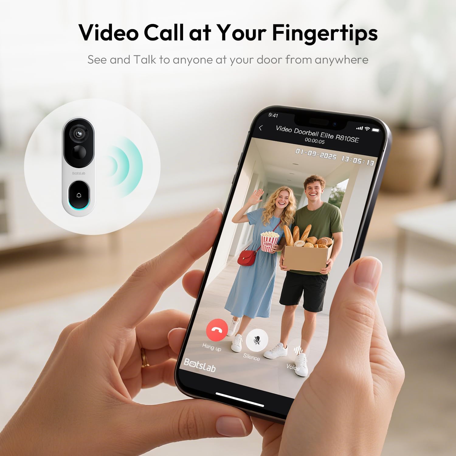 Botslab 5/3MP Doorbell Camera Wireless, 360° Panoramic View, No Monthly Fee, 1:1 Head to Toe, 5MP Video Doorbell Battery, 2.4GHz Home, doorbell camera