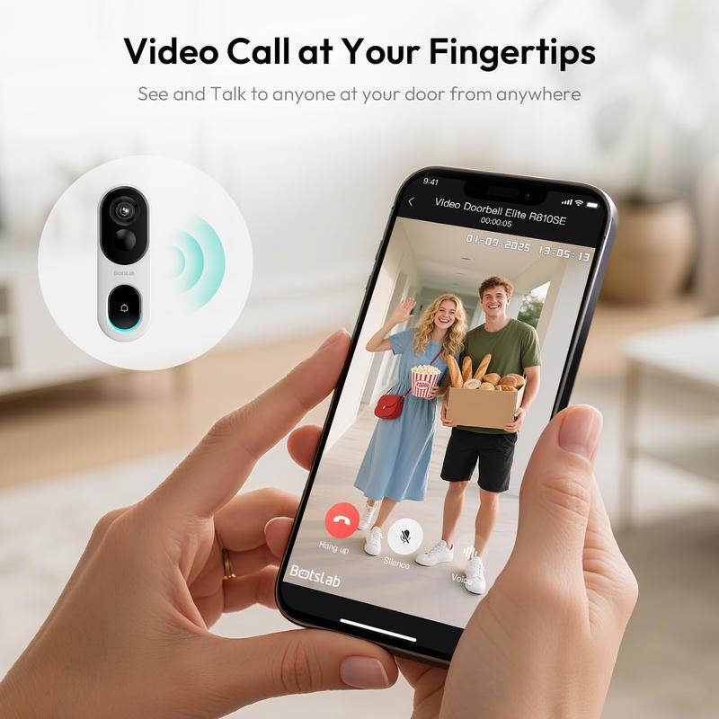 Botslab 5/3MP Doorbell Camera Wireless, 360° Panoramic View, No Monthly Fee, 1:1 Head to Toe, 5MP Video Doorbell Battery, 2.4GHz Home, doorbell camera