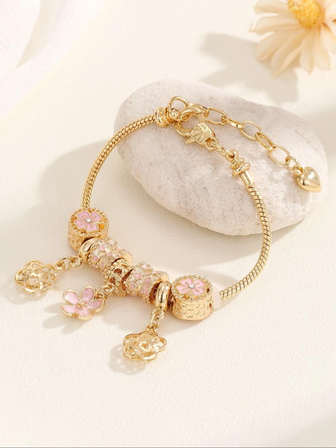 Women's Cute Flower & Rhinestone Fish Tail & Heart Design Bracelet, Fashion Bracelets, Fashion Jewelry for Party, Daily Decor, Trendy All-match & Exquisite Jewelry for Birthday Gift