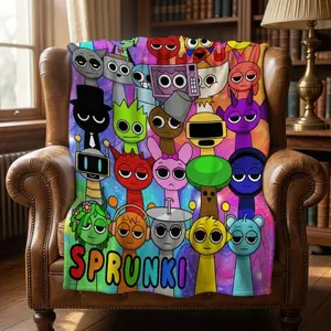 Sprunki Game Throw Blanket, Ultra Soft Flannel, Rainbow Gradient Design, All-Season Comfort for Couch & Bed, Ideal Gift for Gamers