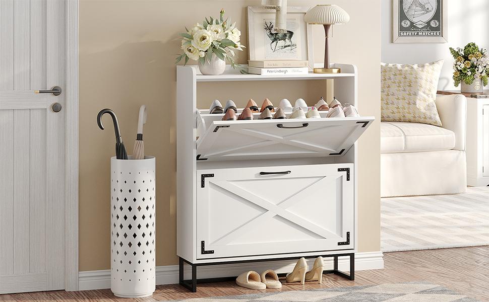 Vabches Shoe Storage Cabinet Freestanding Organizer With Metal Legs For Entryway