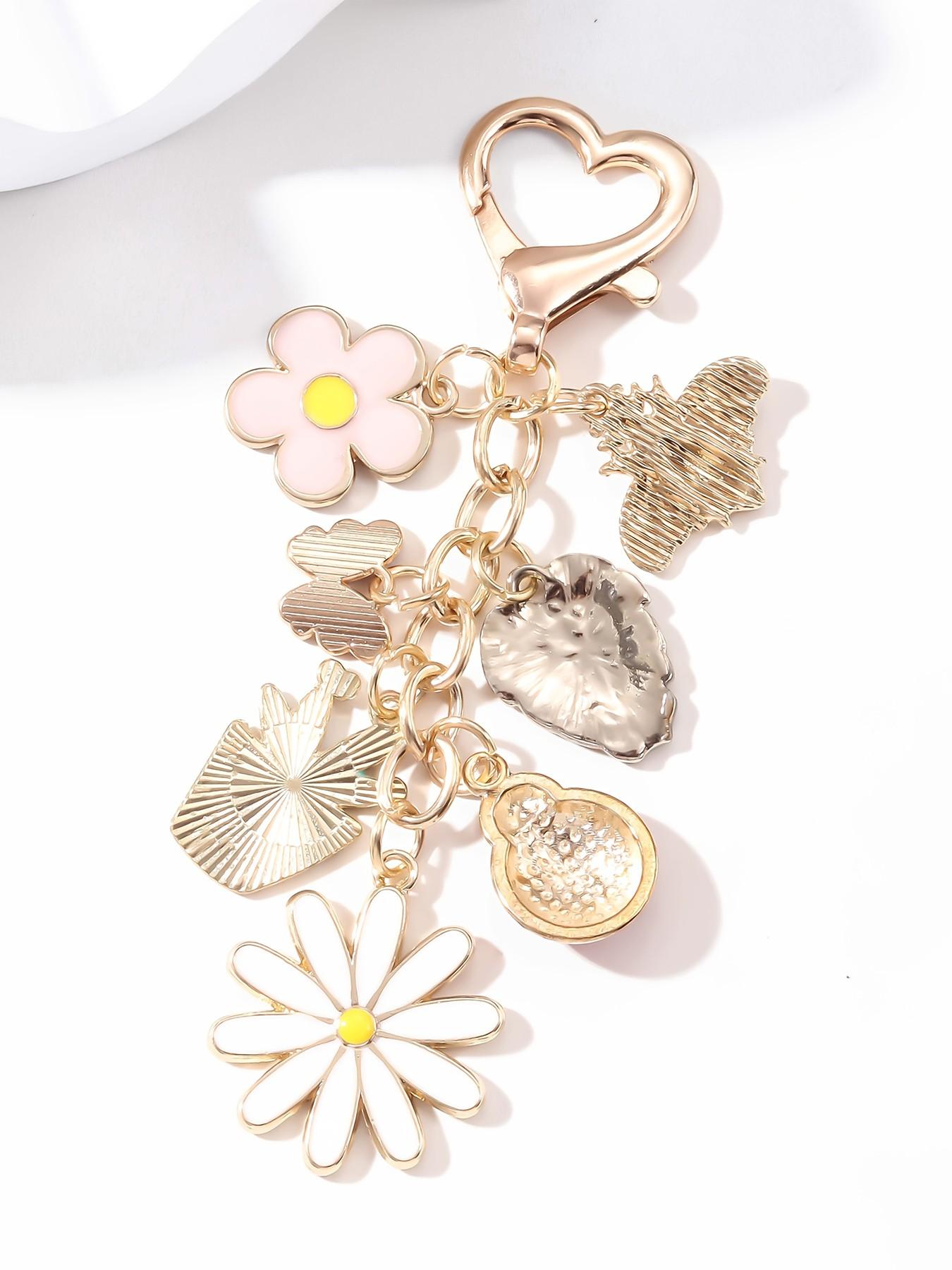 Cartoon Cute Sweet Leaf Ladybug Planter Keychain, Butterfly Flower Plant, Fashion Backpack Charm, Memorial Gift for Friends and Family