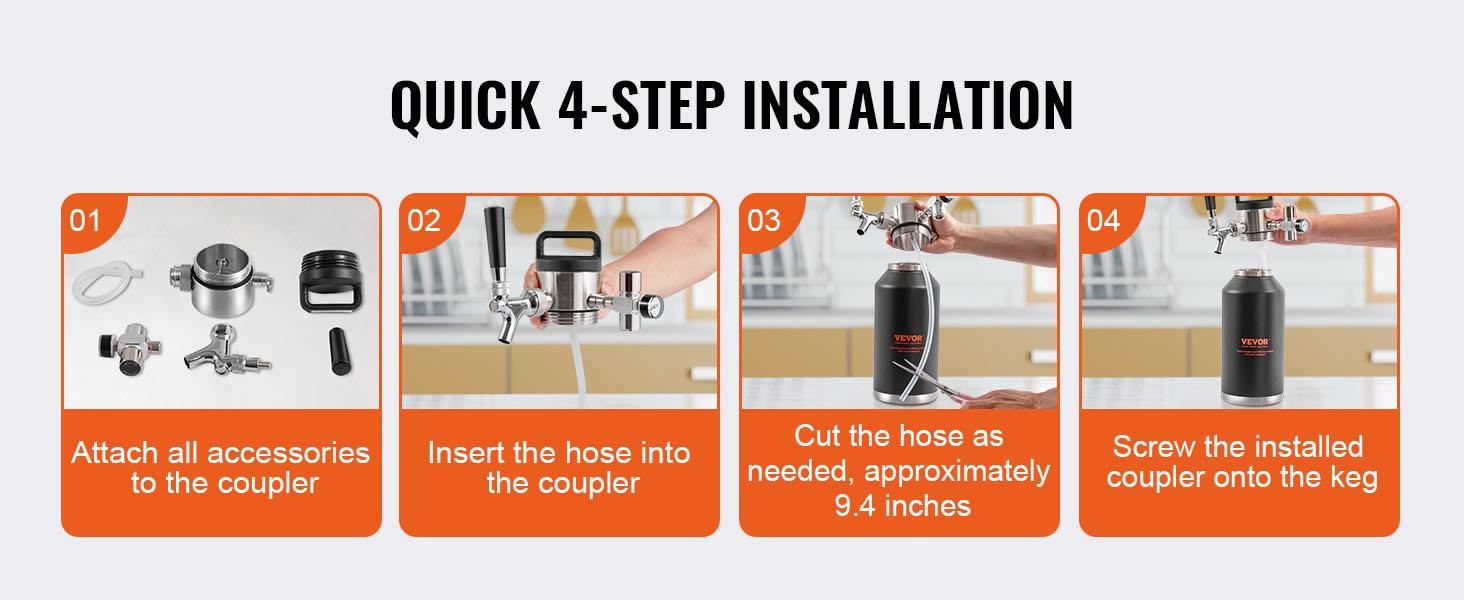 VEVOR Beer Growler Tap System, 64Oz 1.89L Mini Keg, 304 Stainless Steel Pressurized Beer Growler, Keg Growler with Pressure Display, CO2 Regulator Faucet, Leak-Proof Ring For Draft Homebrew Craft Beer