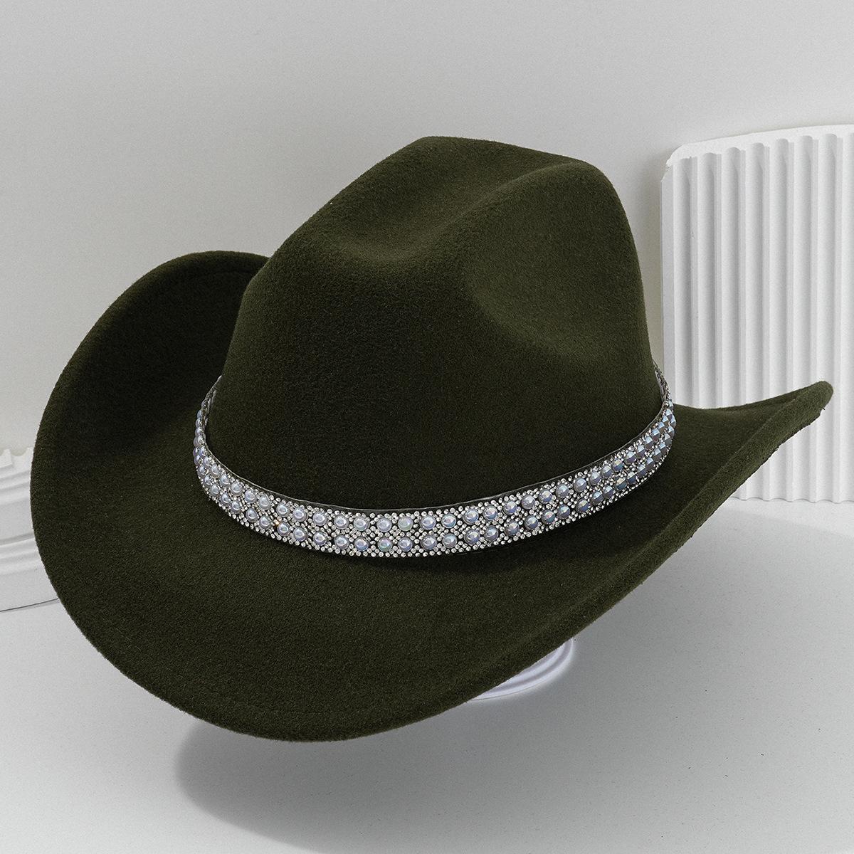 Ladies' gender-neutral western cowboy hat, stylish hat, classic cowboy hat, round pearl with rhinestone gem accessories hat, foreign trade bridal top hatSpeedy Smarts