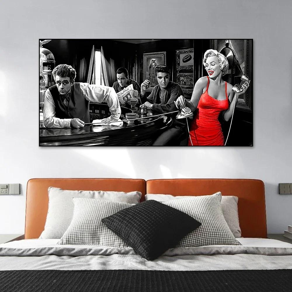 James Dean Marilyn Monroe Elvis Presley Legendary Character Vintage Wall Art Canvas Painting Poster Canvas Prints Interior Home Decoration Mural(No Frame)