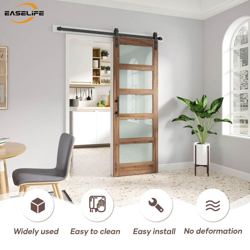 Easelife Sliding Barn Door with Frosted Glass Panels Rustic Wood Finish Black Hardware Kit Easy Installation Modern Home Decor International Warranty Living Space Easelife Sliding Barn Door with Frosted Glass Panels Rustic Wood Finish Black Hardware Kit Easy Installation Modern Home Decor International Warranty Living Space