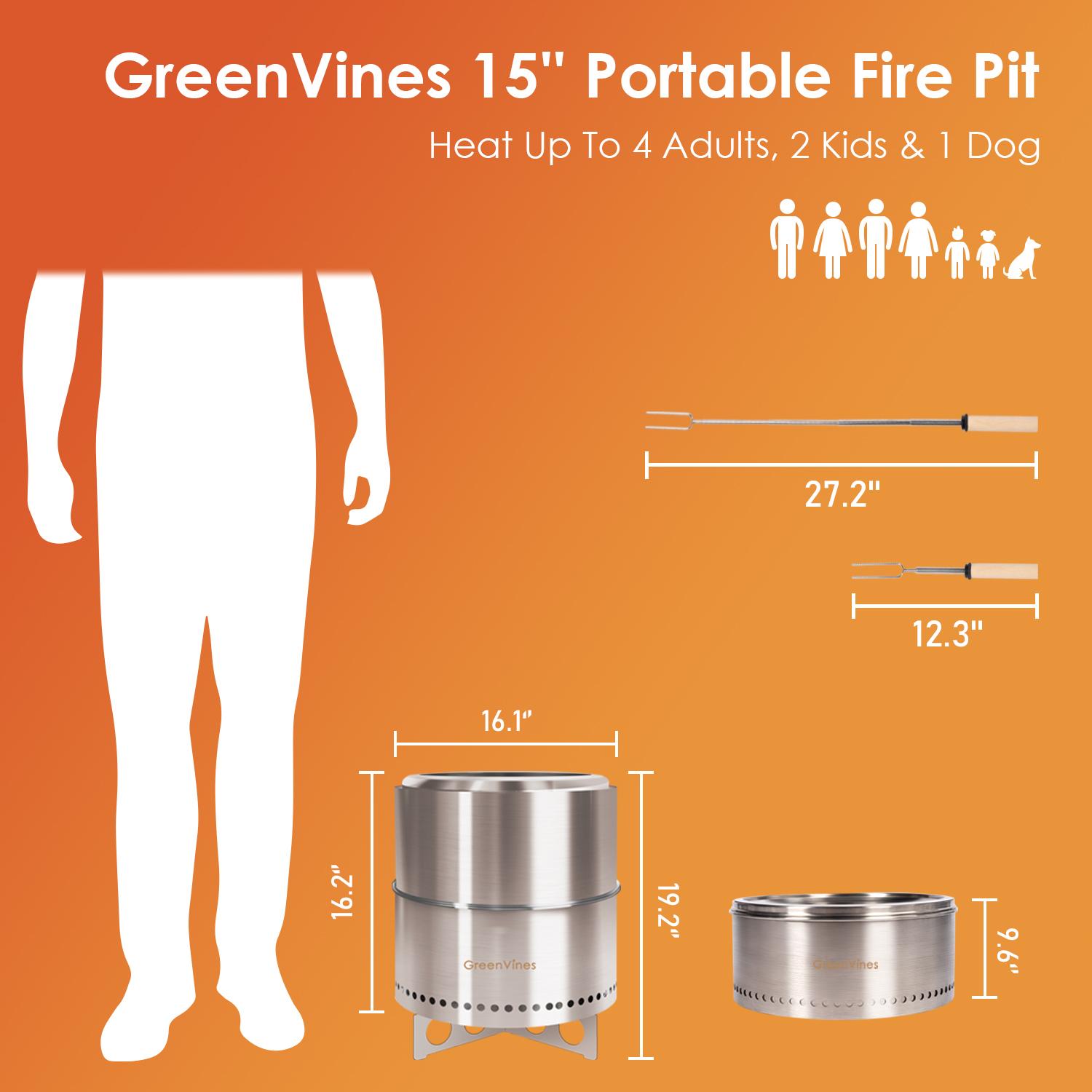 Fire Pit,Smokeless-Fire-Pit， 304 Stainless-Steel-Firepit ，Portable Outdoor Pits with Stand for Camping ，Bag & Sticks & Holders ，Solo Wood Burning Bonfire ，Low Smoke Stove