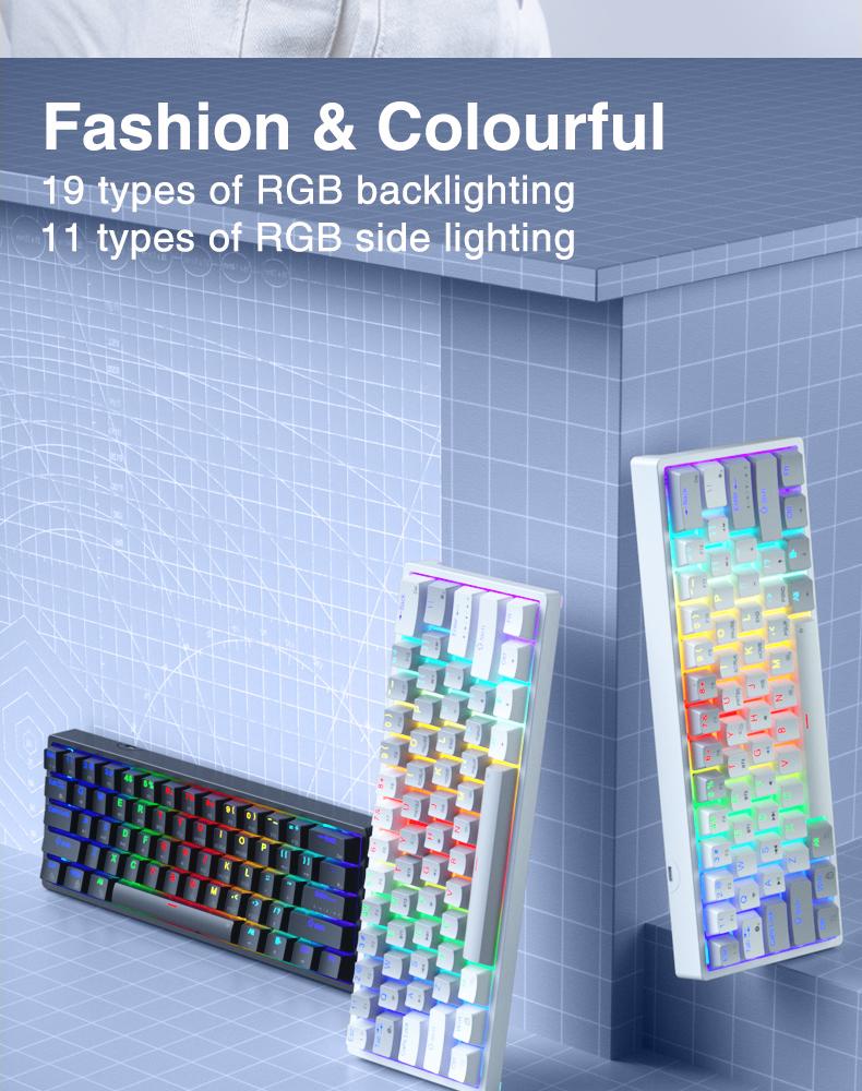 Solakka SK961 wireless mechanical keyboard, 60% keyboard, three-mode connection RGB backlight, programmable wireless gaming keyboard, gaming office, birthday gift FallFreshness