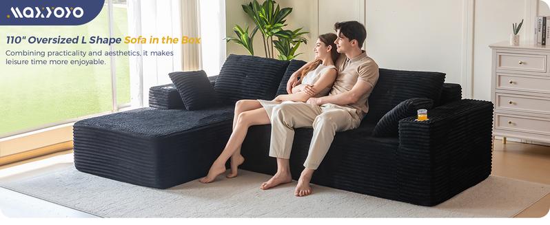MAXYOYO 104" Modular Sectional Couch with L-Shape Chaise, Modern Boneless Couch for Living Room, Sofa in A Box, Oversized Sofa Sleeper with Deep Seat, No Assembly Required