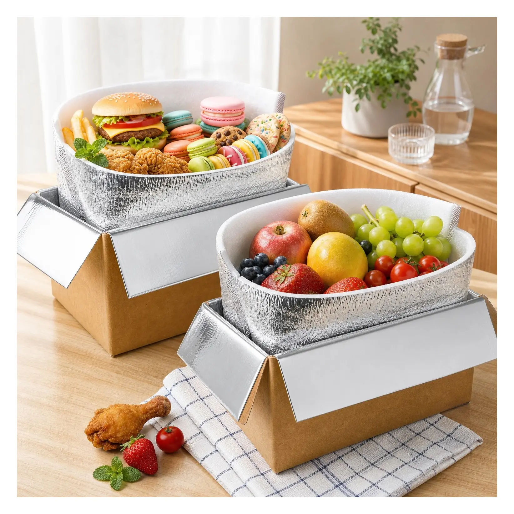 2 Pack Insulated Shipping Boxes with Aluminum Foil Liner and 2 Foil Bags, Thermal Cooler Mailing Boxes for Hot & Frozen Food Delivery, 12 x 5.5 x 7.5 inchesGift