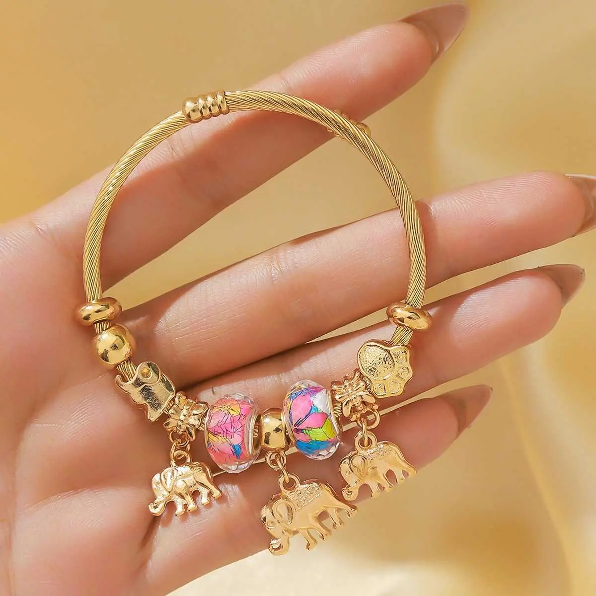 New Jewelry an n Fashion Beaded Diamond Key Bracelet Personalized Lock Adjustable Titanium Steel Bangle Women LZ260923Z29
