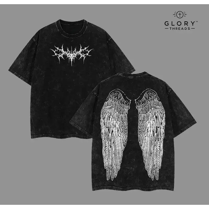 Gothic Wing Hoodie – Dark Oversized Vintage Hoodie |   Washed Wing Graphic T-Shirt for Grunge Streetwear & Anime-Inspired Fashion