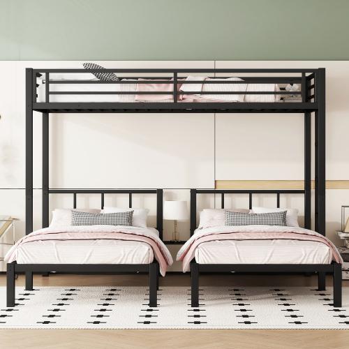 【Bellemave】Twin over Twin & Twin Bunk Beds for 3, Twin XL over Twin & Twin Bunk Bed Metal Triple Bunk Bed, Black