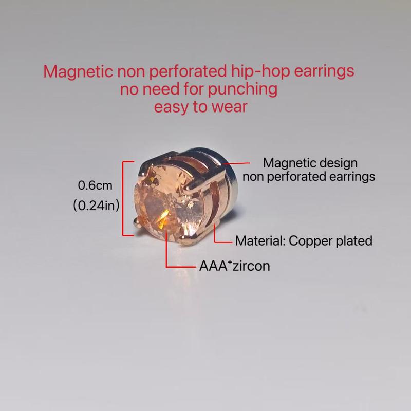 {Comfort Earrings} Magnetic Men's Perforated Ear Clips, Fashion Style Zircon Magnetic Ear Clips, Silver and Black Punk False Ear Clips