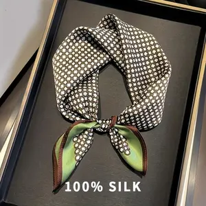 100% Mulberry Silk Square Scarf, 20.87x20.87 in, Breathable Dot-Pattern Unisex Bag Accessory for Outdoor & Formal Occasions