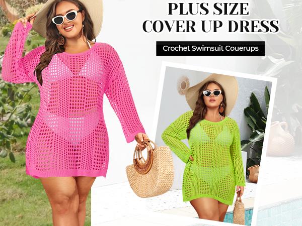 Aqua Eve Women's Plus Size Swimsuit Cover Up - Crochet Bathing Suit Coverups Long Sleeve Swimwear Beach Dress Aqua Eve Women's Plus Size Swimsuit Cover Up - Crochet Bathing Suit Coverups Long Sleeve Swimwear Beach Dress