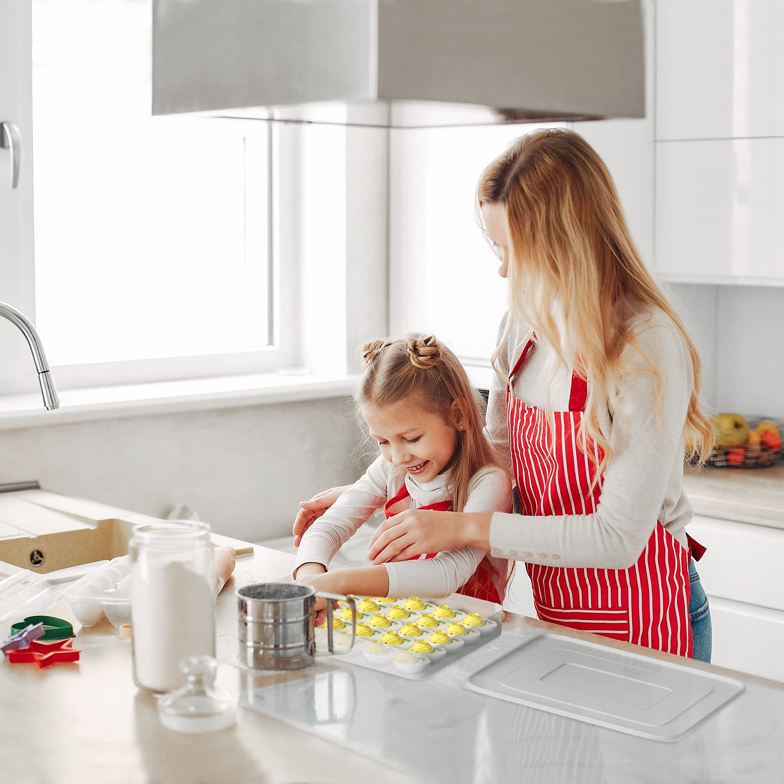 Deviled Egg Containers with Lid, (Set of 2), Plastic Deviled Egg Carrier Tray for 60 Eggs, Clear Storage Egg Holder for Refrigerator, Fridge Stackable Countertop Portable Egg Dispenser Kitchen Transparent