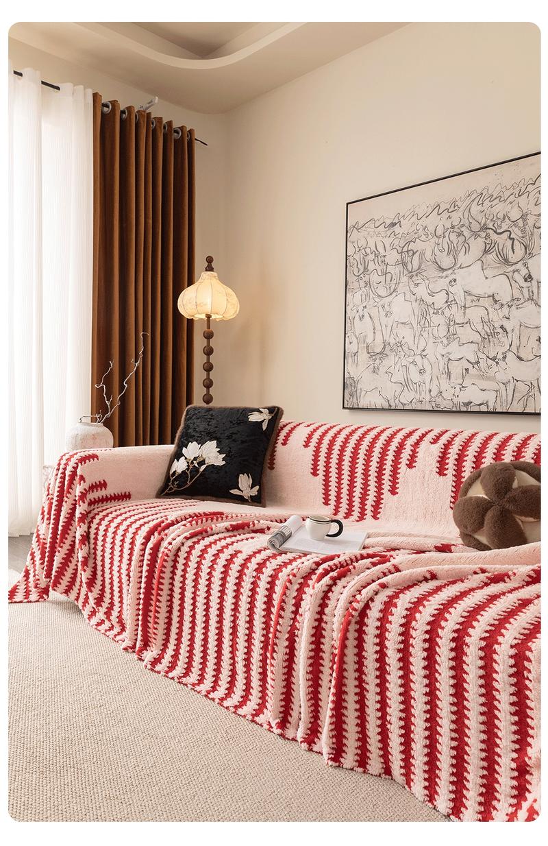 American Country Style Geometric Stripe Sofa Throw Blanket, Modern Minimalist Thick Couch Cover, Washable Sofa Slipcover, Pet Friendly