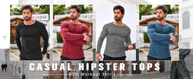 COOFANDY Men's 2 Pack Muscle T-Shirt Stretch Long Sleeve Gym Workout Bodybuilding Training Tee Shirts Casual Hipster Tops