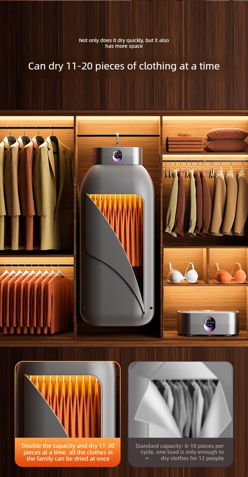 Foldable Portable Clothes Dryer, 360° Circulating Hot Air Fast Dryer with 8H Timer, Touch Screen Control, Overheat Protection, No-Installation Compact Laundry Dryer for Apartment Dorm RV Travel
