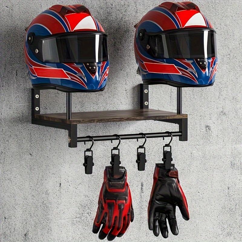 Motorcycle Helmet & Gear Display Rack, 1 Count Wall Mounted Helmet Holder with Detachable Hooks, Home Organizer for Living Room Bedroom