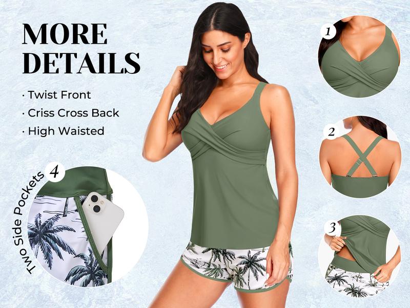 Aqua Eve Womens Tankini with Shorts - Two Piece Tummy Control Swimsuit Athletic Bathing Suit with Pockets 2026 Swimwear