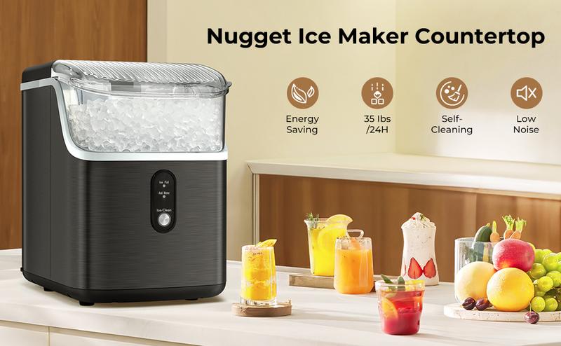Nugget Ice Maker Countertop with Soft Chewable Pellet Ice, Pebble Portable Ice Machine with Ice Scoop,34lb in 24Hrs, Self-Cleaning,One-Click Operation, Suitable for Kitchen, Office, Home Nugget Ice Maker Countertop with Soft Chewable Pellet Ice, Pebble Portable Ice Machine with Ice Scoop,34lb in 24Hrs, Self-Cleaning,One-Click Operation, Suitable for Kitchen, Office, Home
