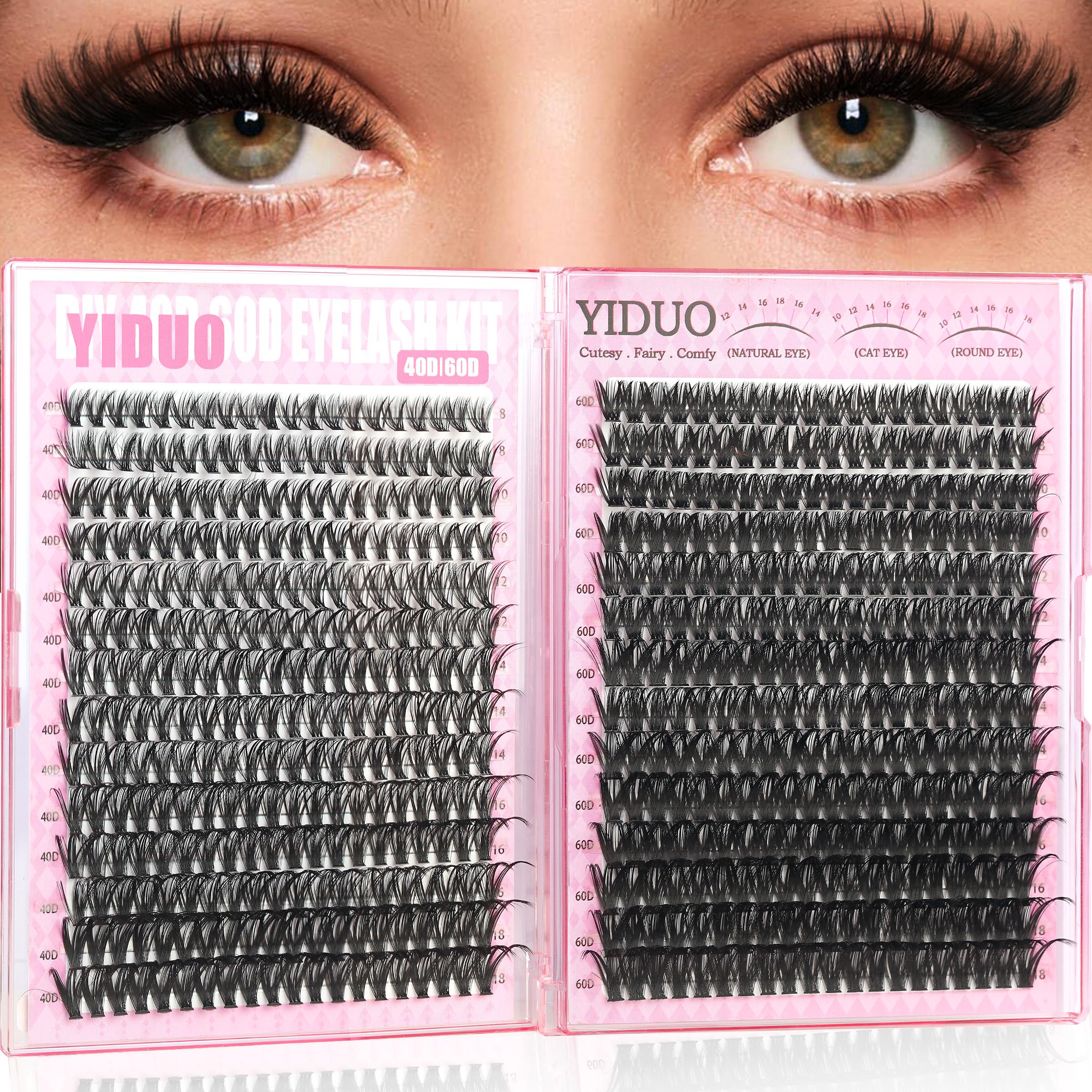 6 Styles False Eyelash Cluster Kit Bottom,/Spiky,/40D/60D/80D/100D Volume Lash Extensions Kit,  D-Curl 1100 Pcs Eyelash Cluster Kit With Lash Bond and Seal Tweezers Remover Eyelash Tools DIY at Home Easily