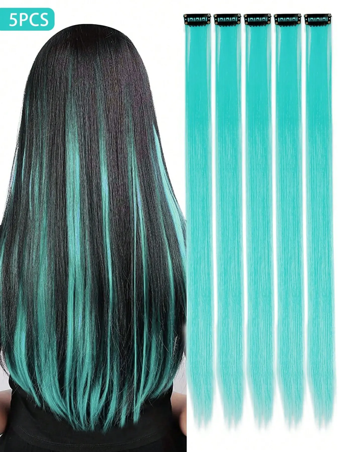 5pcs Long Straight Clip-In Hair Extensions, Green Red White Grey Pink Color Extension Hair 20 Inches, Perfect for Women And Girls Used Daily Parties Festivals Holidays Halloween And Christmas New Year Gifts