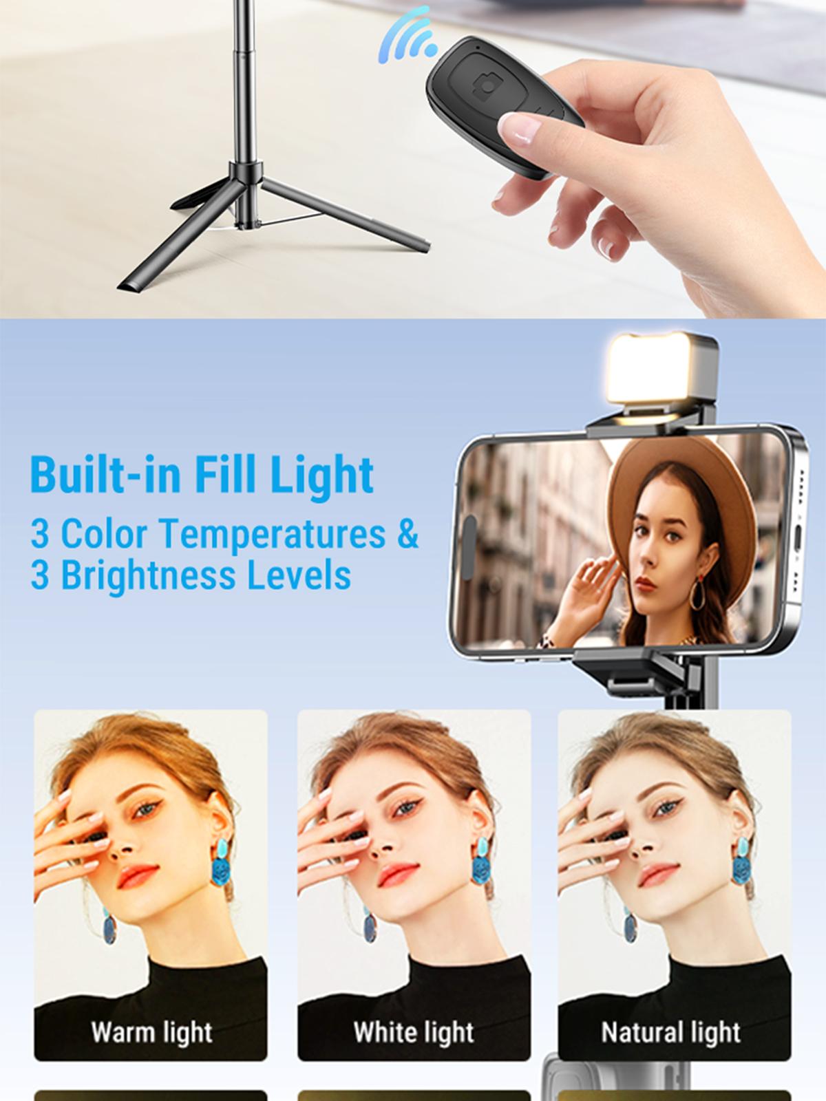 AI Auto Face Tracking Tripod with 63" Selfie Stick Tripod | Smart Face Tracking Phone Holder with LED light for TikTok Live & Vlogging | Gesture Control & Bluetooth Remote | Perfect for Content Creator | Gift for Boy & Girl Friend | Spring Glow Up