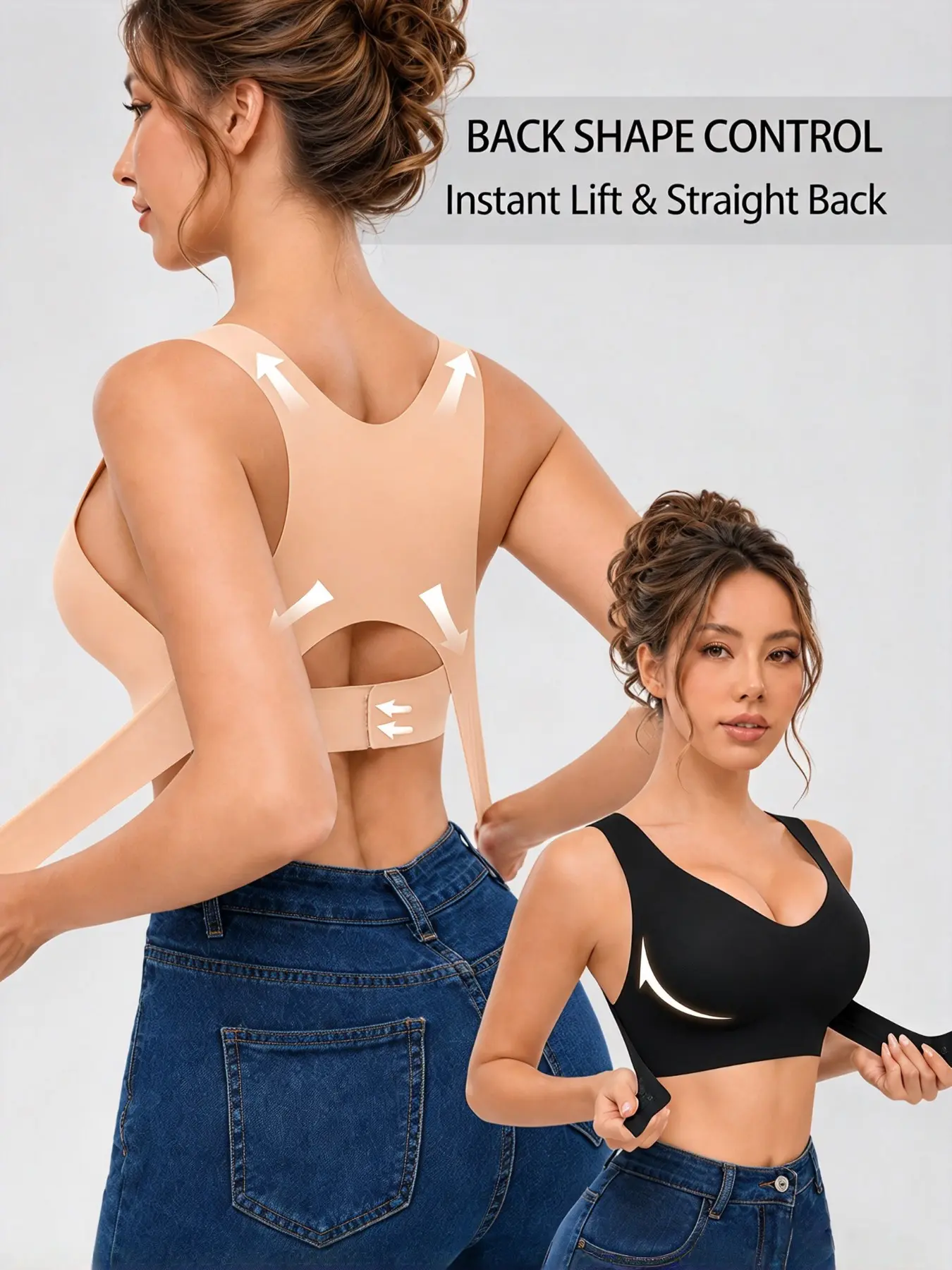 2-Pack Women's Wireless Bralettes, Back Cross Support Anti-Posture Design, Detachable Pads, High Stretch Seamless Lingerie, Fit