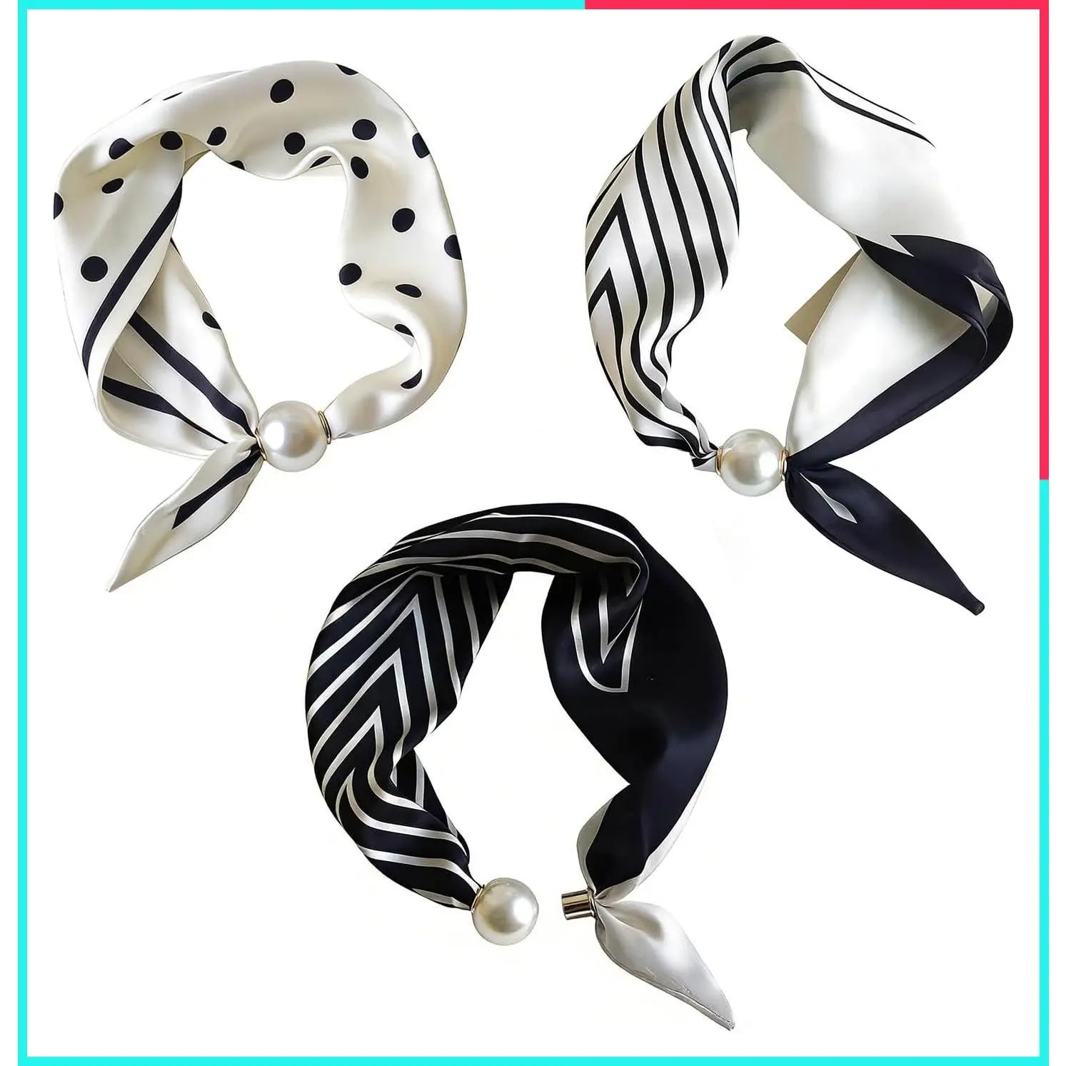 3Pcs Magnetic Clasp Satin Silk Scarf for Women Elegant Glossy Neck Wrap Necklace for Office Commute Lightweight Fashion Accessory