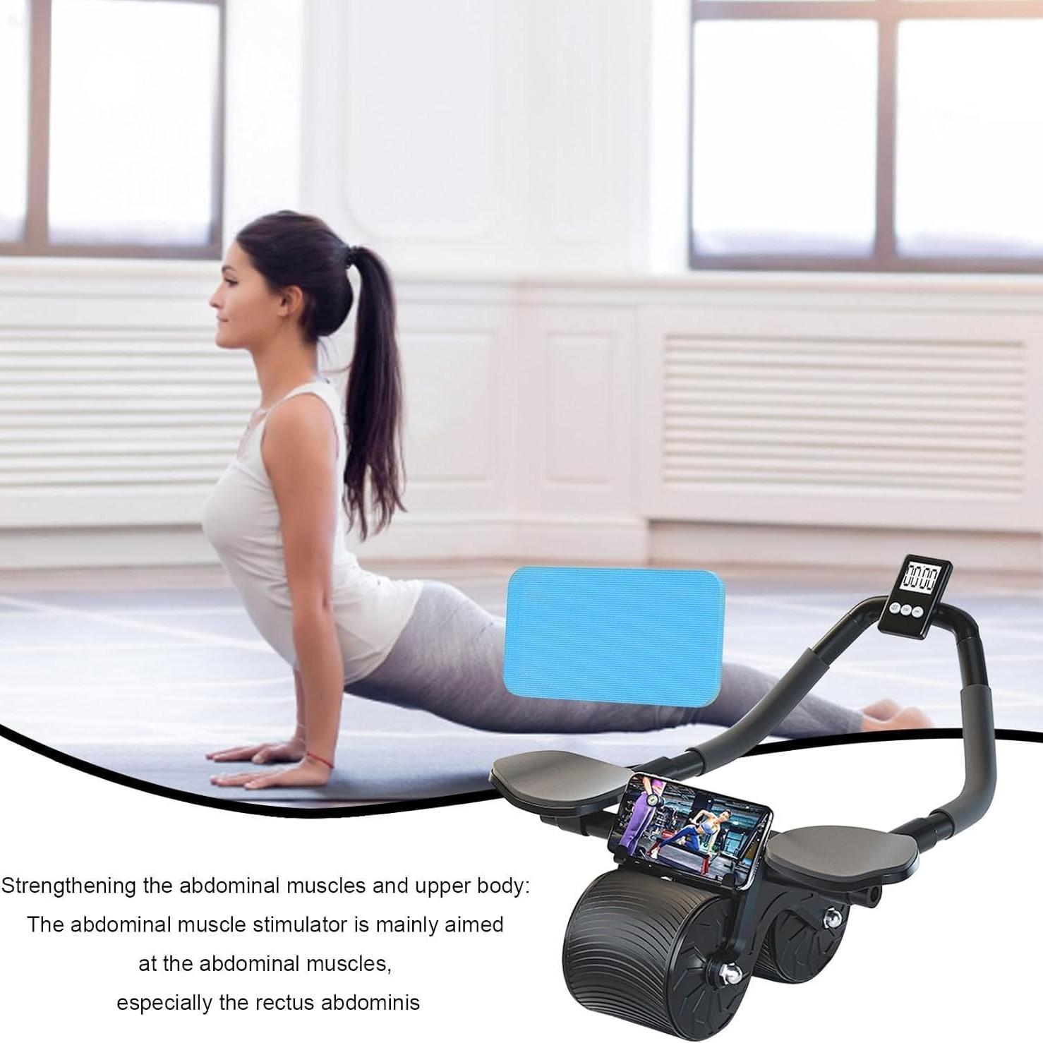 Ab Roller With Knee Pad, Automatic Rebound Abdominal Training Tools With Timer, Abdominal Exercise Equipment For Home Gym, Abdominal Fitness Wheel