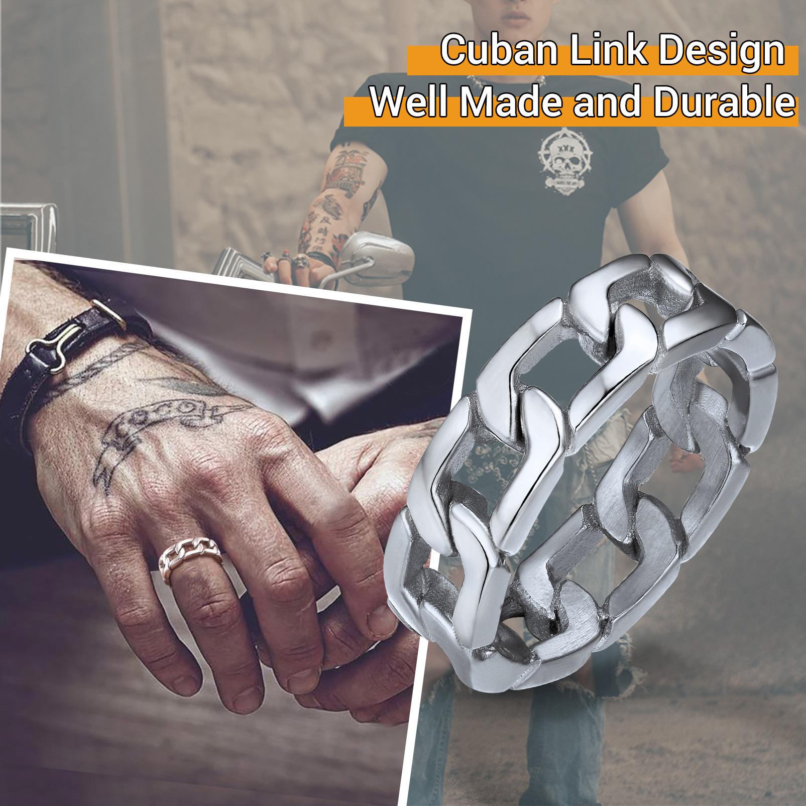 PROSTEEL Cuban Link Ring Stainless Steel Size 7-14 Thick Band Chunky Miami Chain Link Rings Unique Design Unisex Jewelry For Men Women with Gift Box