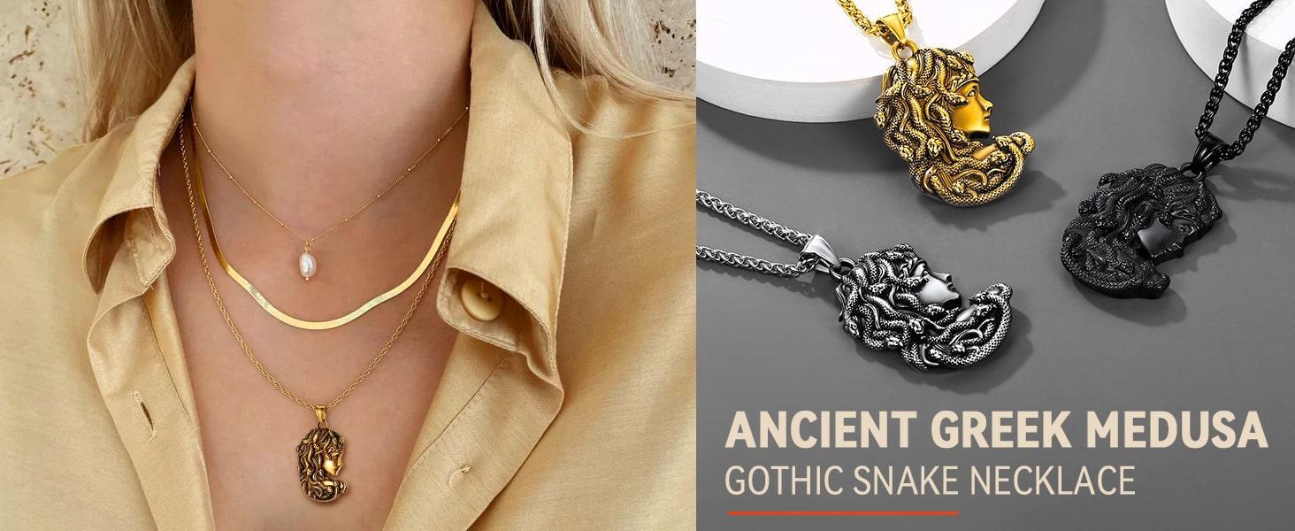 FaithHeart Medusa Necklace Ancient Greek Medusa Jewelry For Unisex Stainless Steel