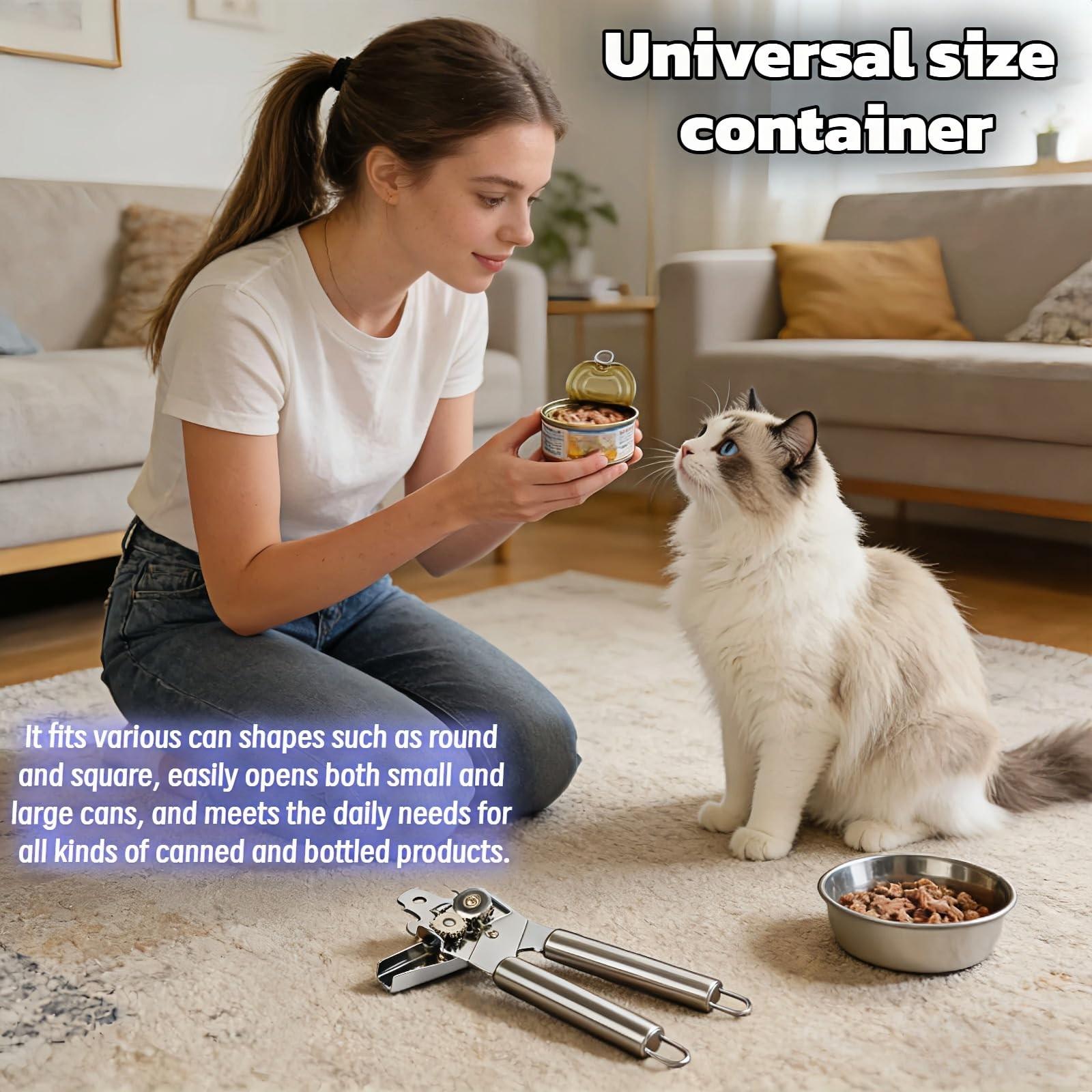 Stainless Steel Manual Can Opener, 3-In-1 Multifunctional, High-Carbon Steel Cutting Wheel, Ergonomic Handle, 7.28 Inch, for Food Cans and Bottles