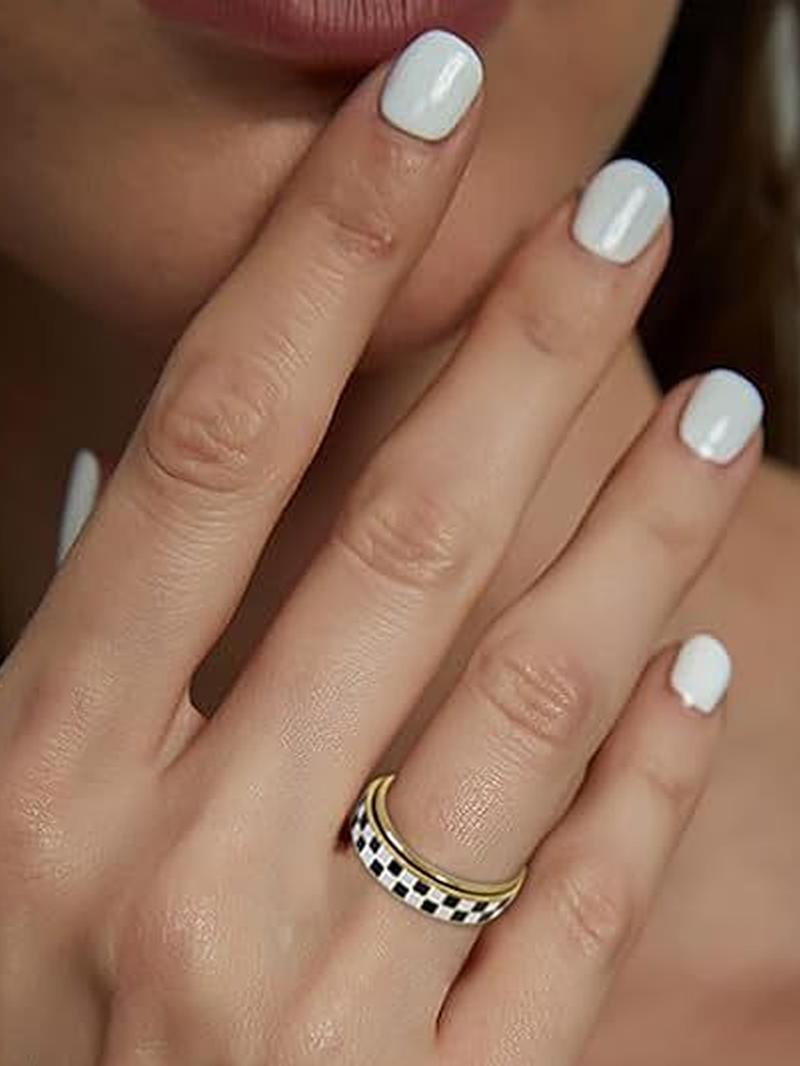 Stainless Steel Checkered Rotating Stress Relief Adjustable Ring, Unisex Casual Daily Wear, Simple Chessboard Design Jewelry Stainless Steel Checkered Rotating Stress Relief Adjustable Ring, Unisex Casual Daily Wear, Simple Chessboard Design Jewelry