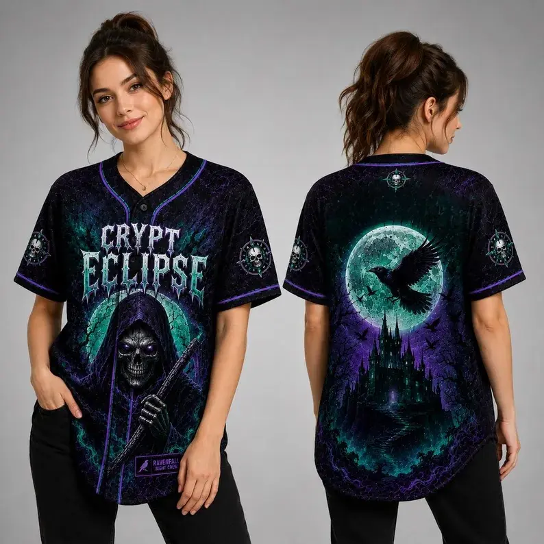 Halloween Baseball Jersey, Grim Reaper Shirt, Gothic Raven & Haunted Castle Jersey, Crypt Eclipse Spooky Apparel #   TikTokMadeMeBuyIt #   TikTokShop # Halloween # Halloween Gifts