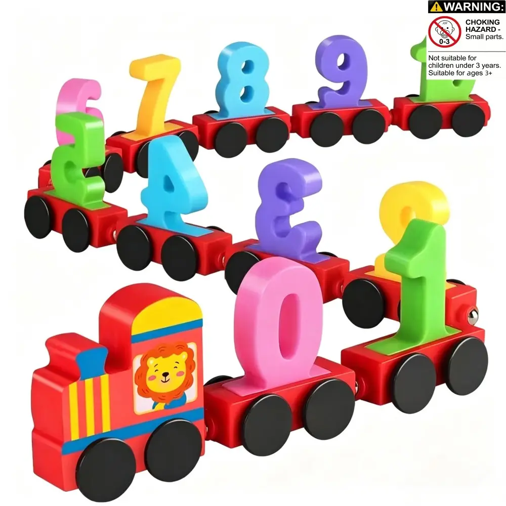 ✨DIY Assembly Magnetic Number Train with Locomotive & Numbers 0-10. Colourful plastic buildable toy for number & colour recognition, counting and sorting. Preschool learning toy, ideal train-themed birthday gift