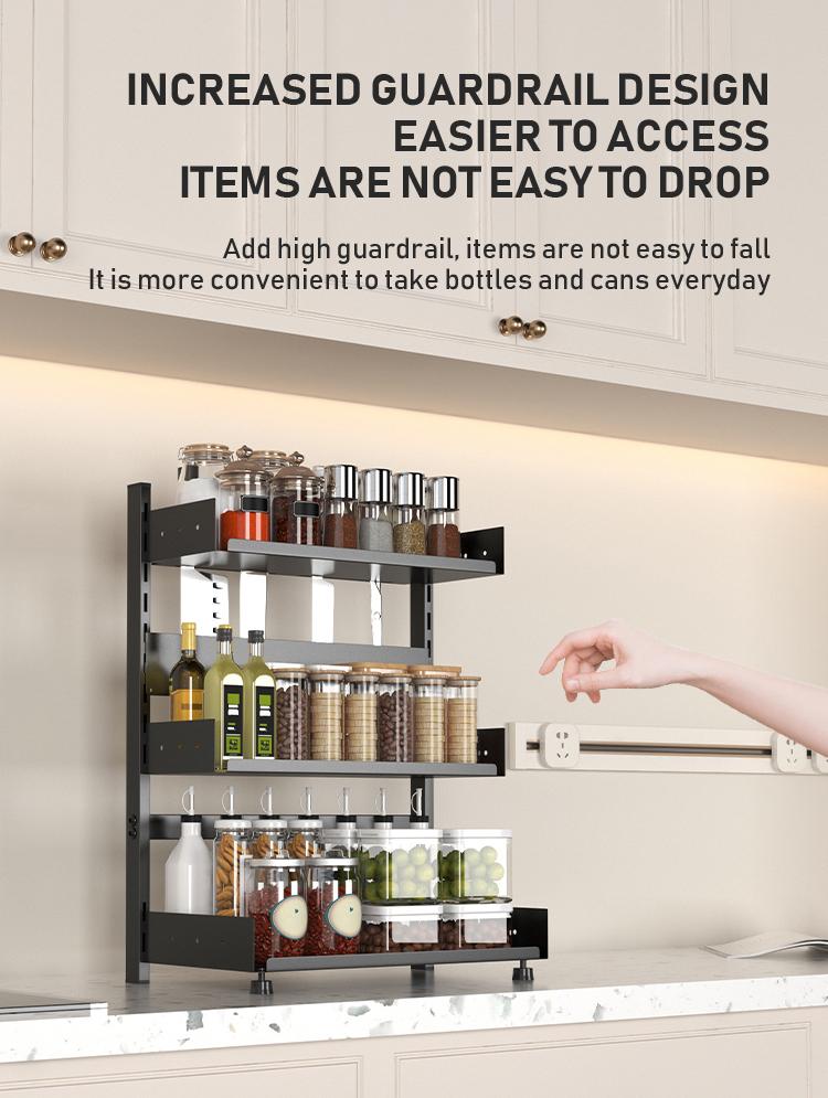 Three-Tier Kitchen Spice Rack, Multi-Functional Storage for Jars & Condiments, Detachable & Washable, Modern Design, Home & Restaurant Use