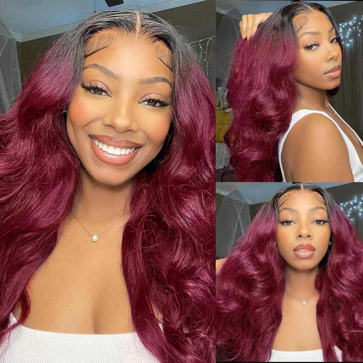 Bling Hair 1B/99J Burgundy Wear and Go Glueless Wig 180% Density Pre Cut HD Transparent Lace 5X5 Lace Wigs Body Wave Human Hair Wig For Women