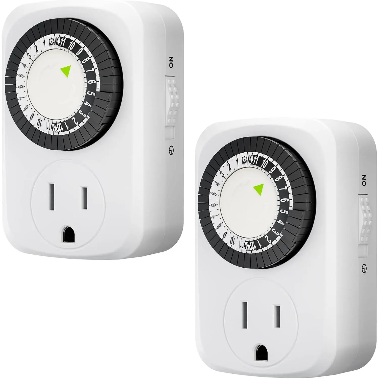 2-Pack Indoor Mini 24-Hour Mechanical Outlet Timer with On/Off Control, 3-Prong, 30-Minute Intervals, ETL Listed for Indoor Lighting Electrical Outlets