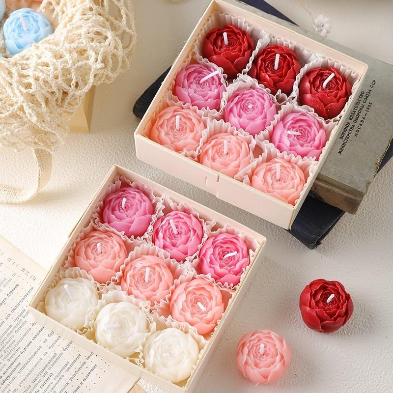 9-Pack Rose Aromatherapy Candles, Romantic Scents for Home & Parties, Relaxing Spa, Birthday Decor, Wedding Gifts, Gradual Scented Design