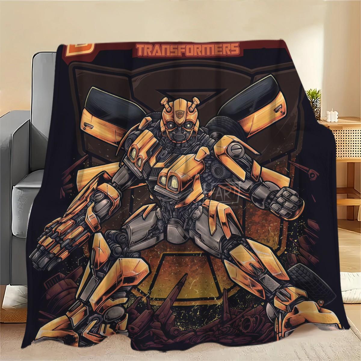Vintage Transformers Flannel Blanket, Bumblebee Full Print, Thick Comfortable Sofa Cover, Festival Gift, Multi-Purpose Throw Blanket