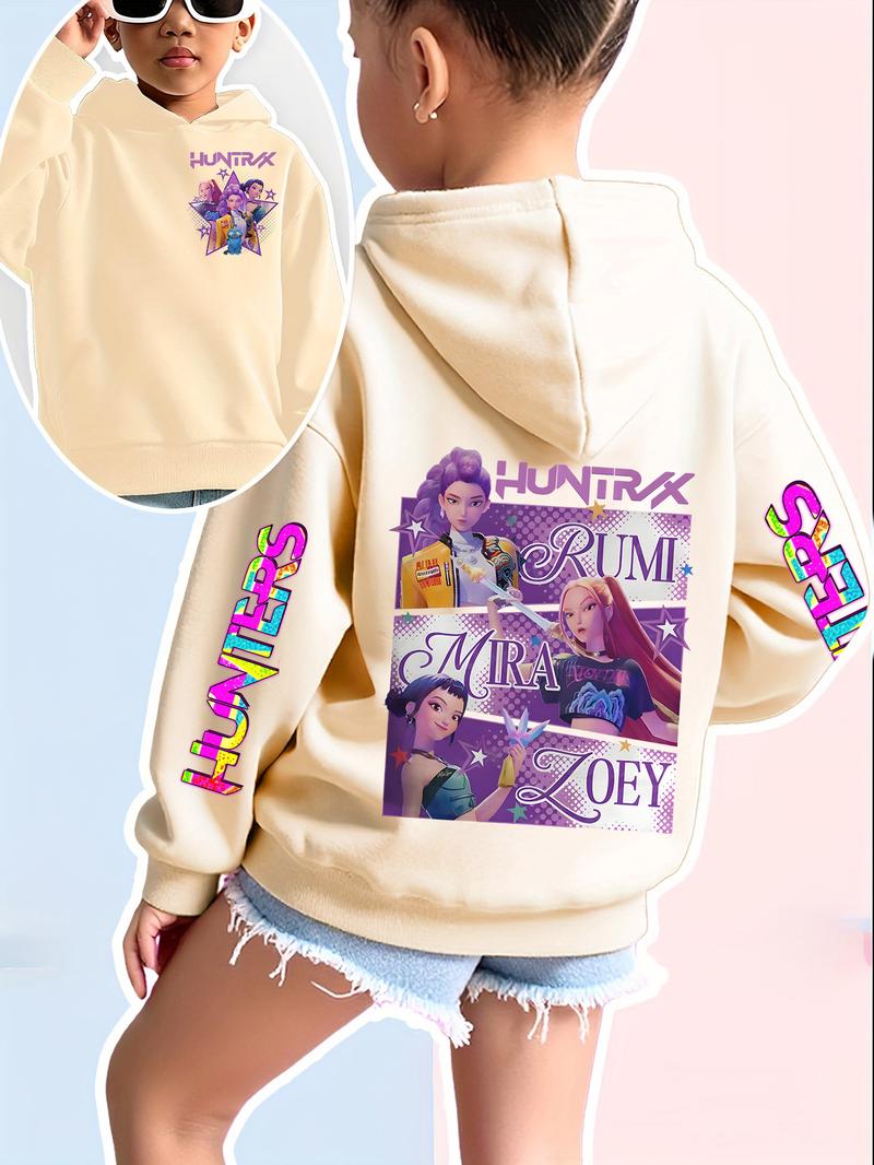 Girls Kpop Demon Hunters Series Hoodie, Rumi Mira Zoey Cartoon Print, Spring Fall Fashion Casual Sweatshirt, Christmas Gift Idea