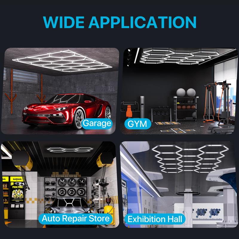 HYPERLITE DIY Hexagonal Ceiling Light, Honeycomb Ceiling Light,Ultra Bright 3960 Lumens-54780 Lumens Honeycomb Lights,（Dimmable） Hexagonal Garage Lights for Shops Supermarkets Shopping Malls Car Shows Basements Gymnasiums, Jumpstart newyear