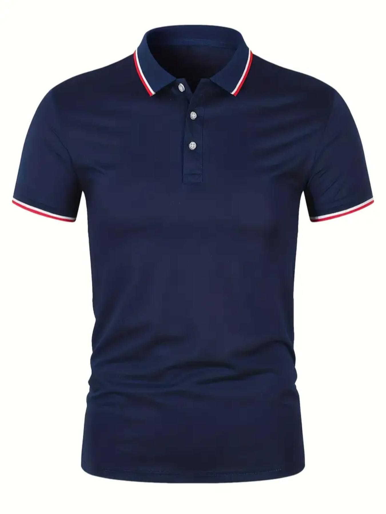 Men's Regular Fit Button Front Contrast Binding Short Sleeve Polo Shirt, Casual Top for Spring & Summer, Men's&nbsp;Streetwear Clothes